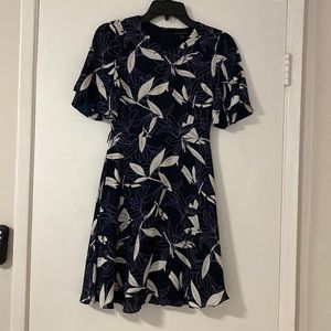 navy blue and white floral dress